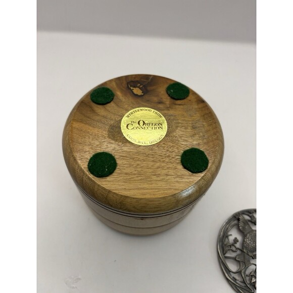 Vintage Myrtle Wood Trinket Box/Potpourri With Pewter Hummingbird Lid - Picture 5 of 6